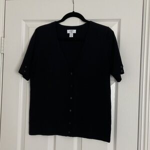 LOFT Black Short Sleeve V-Neck Button Cardigan